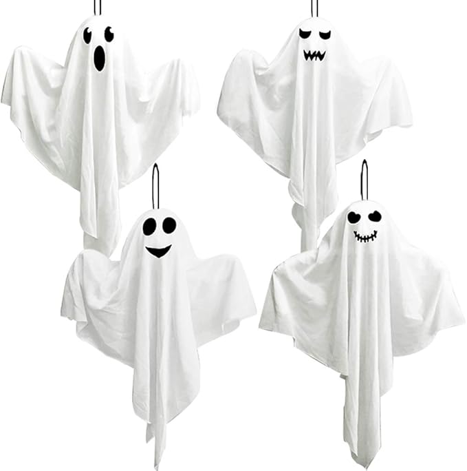 4 Pack Halloween Hanging Ghosts, 27.5" Cute Flying Ghost Decorations for Front Yard Patio Lawn Garden Party Décor and Holiday Decorations-Ruum Studio Home