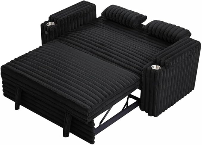 57-Inch Velvet Full Size Sleeper Sofa Couch with Pullout Bed,Convertible Pull Out with Golden Decorative Strip and Adjustable Backrest for Small Spaces,Apartment, Guest Room, RV (1109Black)-Ruum Studio Home