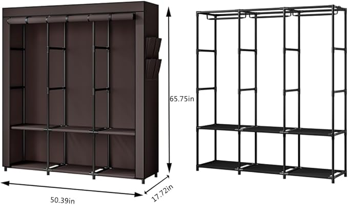 SORCEDAS Portable Closet Wardrobe Storage Organizer Metal Hanging Rack Non-Woven Fabric 50 Inch (Coffee)-Ruum Studio Home