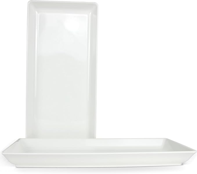 Long Melemine Serving Tray, 17.3x8x1.5 in Serving Platters and Trays for Appetizer, Charcuterie, Bread, Fruit, Dessert, Set of 2, White-Ruum Studio Home