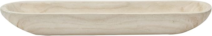 Creative Co-Op Decorative Paulownia Wood Tray, White-Ruum Studio Home
