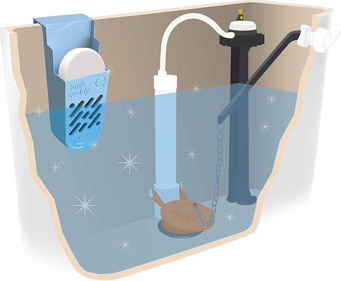 The Tank Caddy is a carrier that hangs inside your toilet tank, while trapping the soot that remains as blue and bleach tablets dissolve.-Ruum Studio Home