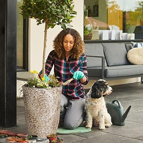 Worth 9 Gallon Tall Round Planters Set of 2-14" Dia x 21" H Stone Finish Flower Pots Indoor Decorative Container Garden Patio Unbreakable Beige-Ruum Studio Home
