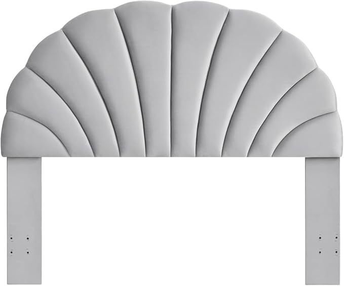 24KF Stunning Crown Design Queen Headboard, Upholstered Soft Velvet Petal Pattern Headboard Queen/Full-Q-Gray-Ruum Studio Home