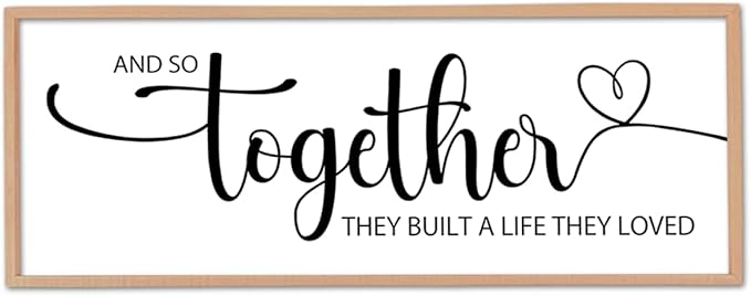 And So Together They Built A Life They Loved Sign Wall Decor 40"X15" Bedroom Above Over Bed Large Wood Framed Love Quotes for Couple Wall Hanging Art (Wood)-Ruum Studio Home