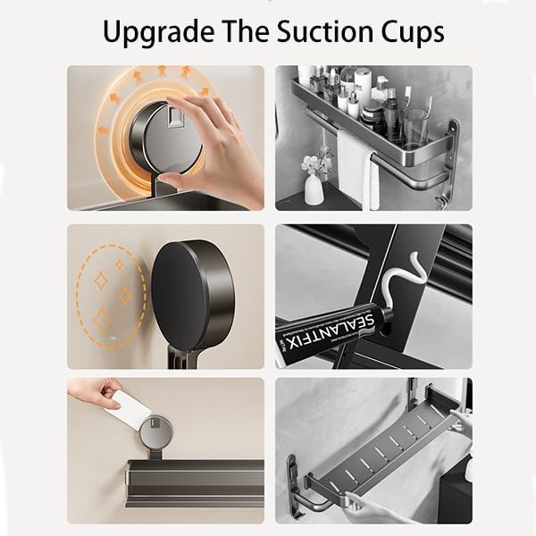 Spice Rack Wall Mounted 2 Pack,Suction Cups Spice Organizer for Cabinet,Large Capacity Metal Spice Shelf for Kitchen Cabinet, Pantry Doors, Bathroom, Shower, Home Decor (15.7 inch)-Ruum Studio Home