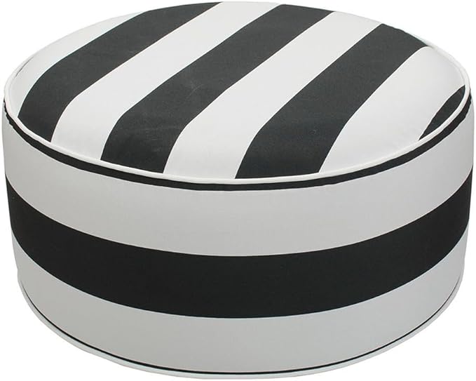 Inflatable Outdoor Ottoman with Air Pump,20"x9" Portable Patio Pouf,Water Resistant,Fade-Resistant,Round Blow Up Footrest Stools for Home Garden Camping Travel(Black White)-Ruum Studio Home