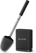 Sellemer Toilet Brush and Holder Set - Flexible Toilet Bowl Brush Head with Silicone Bristles, Compact Size for Storage and Organization, Ventilation Slots Base (1 Pack, Black)-Ruum Studio Home