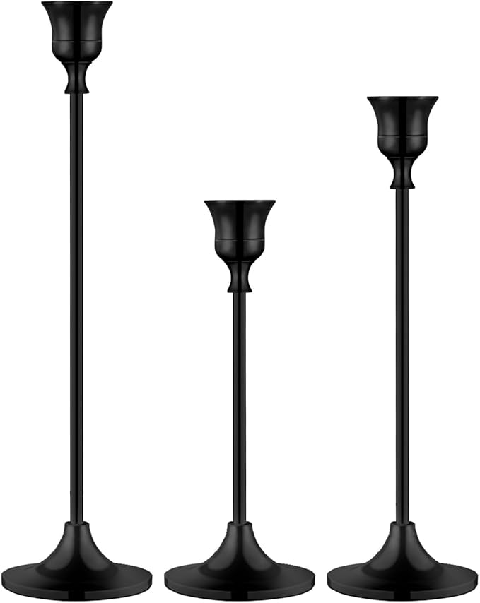 Metal Candle Holders for Candlesticks Taper Candlestick Holders Set Vintage Decorative Centerpiece Candelabra Tall Candle Stands for Halloween Thanksgiving Christmas (Matt Black, 1 Set (3 pcs))-Ruum Studio Home