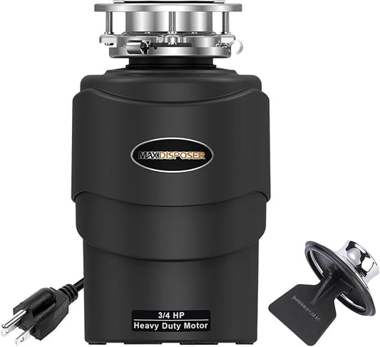 Garbage Disposal 3/4 HP Ultra Quiet powerful grinding Kitchen Food Waste Disposer with Power Cord Easy install, AC Motor Unit Continuous Feed Stainless Steel Grind 0.75 Horsepower (MAX-5)-Ruum Studio Home