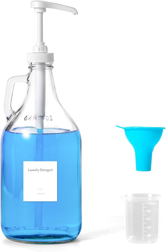 Glass Laundry Detergent Dispenser with Pump, 64OZ Liquid Laundry Soap Dispenser, Fabric Softener Dispenser Bottle for Laundry Room Organization and Storage, 1 Pack-Ruum Studio Home
