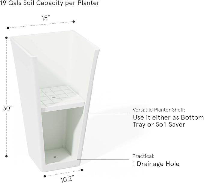 LA Jolie Muse 30 inch Tall White Planters Set of 2,Indoor/Outdoor Rectanglar Large Planters,V Shaped Taper Planters for Front Door.-Ruum Studio Home