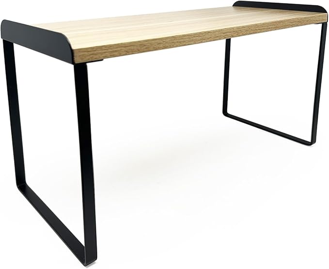 Mitus Shelf Organizer and Storage, Tiered Wood Cabinet Rack for The Kitchen Counter, Bathroom Counter, Pantry Cupboard, Office Desk Bookshelf, 16" Wide Natural and Black (Large)-Ruum Studio Home