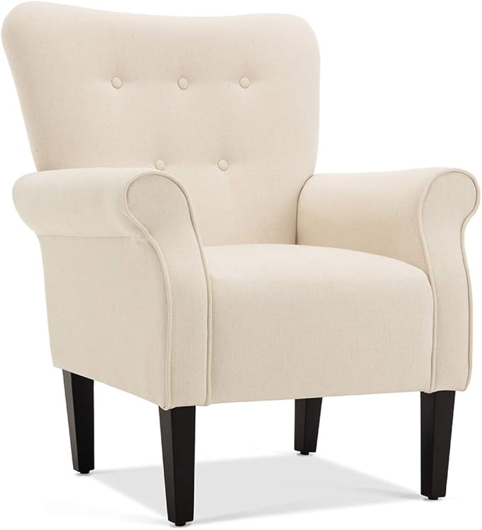 BELLEZE Modern Accent Chair, High Back Armchair, Upholstered Wingback Side Chair, Padded Single Sofa with Wooden Legs for Living Room, Bedroom - Beige-Ruum Studio Home