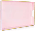 Large Pink Rectangular Decorative Tray – Plastic Serving Tray with Handles for Coffee Table, Ottoman, Living Room, 15.7” x 11.8” x 1.6-Ruum Studio Home