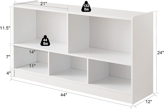Toy Organizers and Storage, 5-Section Kids Bookshelf for Organizing Books Toys, School Classroom Wooden Storage Cabinet for Children's Room, Playroom, Nursery-Ruum Studio Home