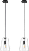 Black Big Pendant Lights Kitchen Island - Clear Glass Pendant Light Fixture Multiple Stems Rods 3 Units 12 Inch 3 Units 4 Inch (2 Pack Black Downrod Pendant with 7.5in W 9.5in H Shade)-Ruum Studio Home