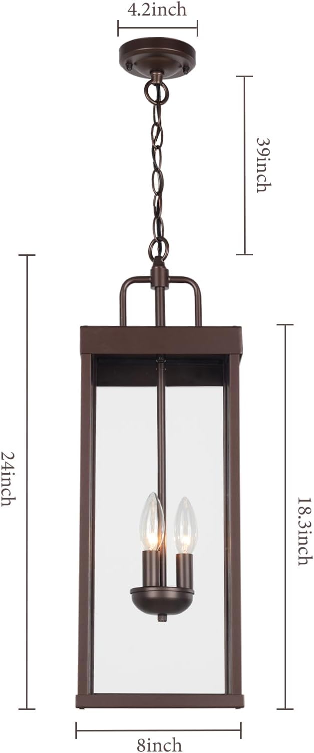 Large Outdoor Pendant Lantern Light Fixture for Front Porch, 24 Inch 3-Light Bronze Exterior Hanging Chandelier with Clear Glass, Outdoor Indoor Pendant Lamp for Patio, Gazebo, RZ008L-H ORB-Ruum Studio Home