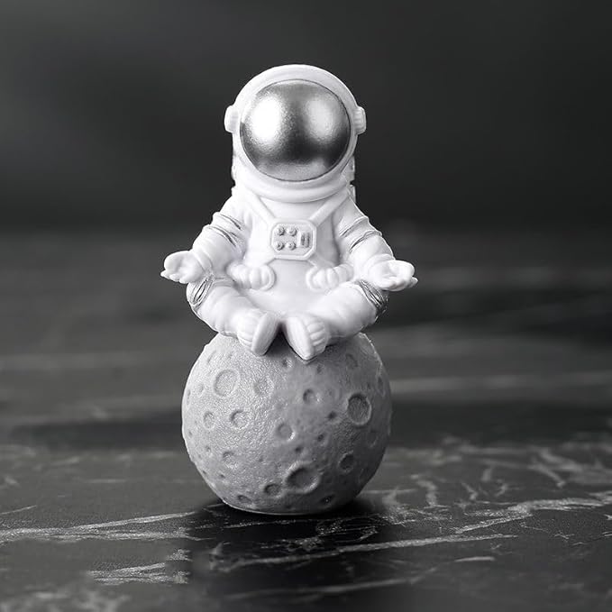 4 Pcs Silver White Astronaut Statues Set, Spaceman Sculpture Figurines Home Ornament Cake Toppers Gift-Ruum Studio Home