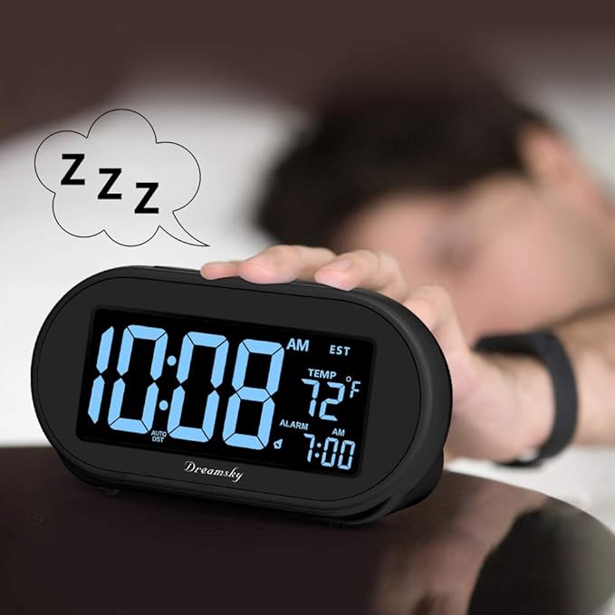 DreamSky Alarm Clocks for Bedrooms, Auto Set Digital Desk Clock for Bedside Nightstand, Electric Clock with Dimmable Brightness Dimmer, Auto DST, USB Port, Date, Temperature, Snooze-Ruum Studio Home