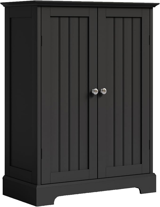 ChooChoo Bathroom Floor Cabinet, Modern Bathroom Storage Cabinet with 2 Doors and Adjustable Shelves, Freestanding Cupboard for Living Room, Black-Ruum Studio Home