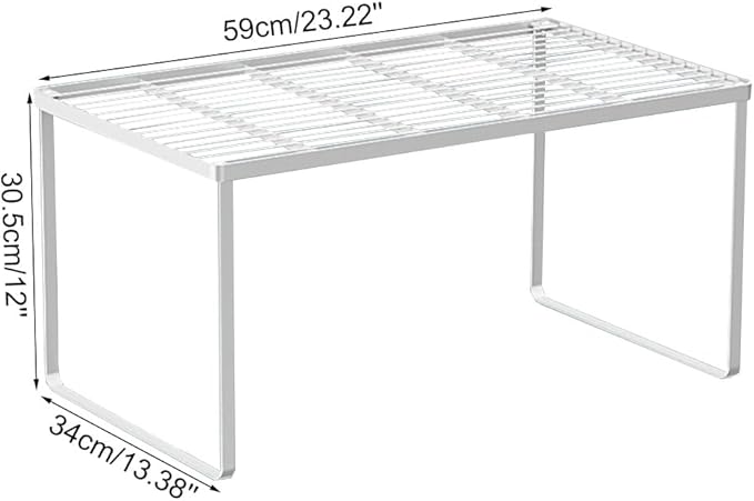 Kitchen Cabinet Storage Shelf Stackable Wire Spice Rack Organizer Heavy Duty Space Saver for Bathroom Bedroom Closet Laundry Room Office Countertop - White, Pack 1-Ruum Studio Home