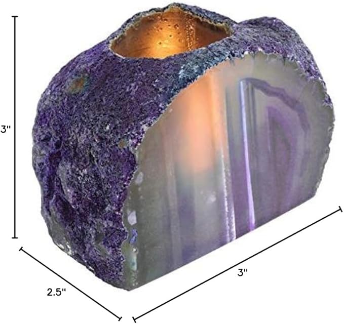 AMOYSTONE Purple Agate Rock Stone Candle Stand Cut Base 1.5-2.5 Lbs for Home Décor-Ruum Studio Home