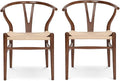 Wishbone Chair Natural Solid Wood Dining Chair/Hans Vegner Y Chair Rattan and Wood Accent Armrest Chairs (Ash Wood - Walnut 2 Chairs)-Ruum Studio Home