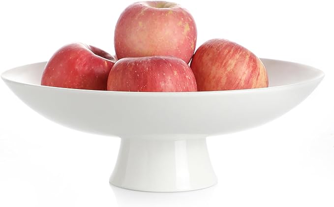 Kanwone Large Fruit Bowl for Kitchen Counter - Decorative Bowls for Home Décor - Ceramic Fruit Bowl, Pedestal Bowl - Modern Key Bowl for Entryway Table - 11.5 Inches, White-Ruum Studio Home