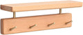 Shelf with Hooks, Solid Wood Bedroom Shelves for Wall, Wooden Coat Rack Wall Mount for Bathroom, Kitchen, Door Entryway (Beech, 30cm/11.81inch)-Ruum Studio Home