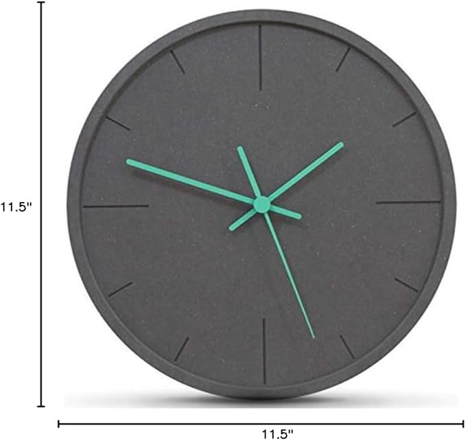 Stephanie Imports Modern Minimalist Dark Concrete Silent Wall Clock (Teal Hands)-Ruum Studio Home
