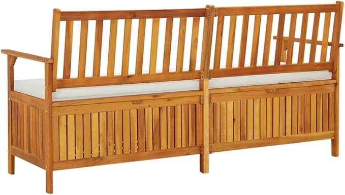 vidaXL Solid Acacia Wood Storage Bench with Cushion- Brown & Cream White, Indoor-Outdoor Versatile Bench with Ample Storage, Comfortable Padded Cushion Included-Ruum Studio Home