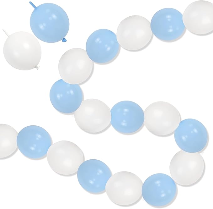 Blue and White Link Balloons, 60PCS Baby Light Blue White Linking Balloons with Tail for Making Balloon Wall Arch and Chains, Quick Balloon for Wedding Birthday Baby Shower Party Decorations (6inch)-Ruum Studio Home