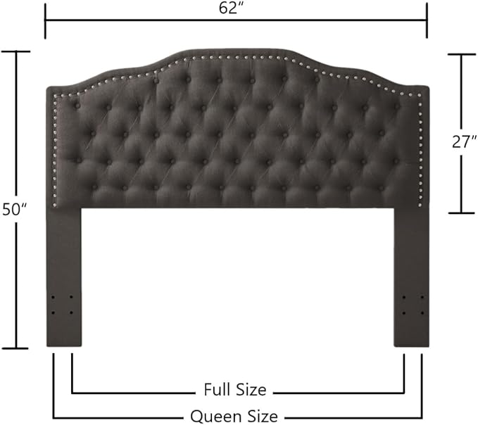 24KF Upholstered Button Tufted Queen Headboard with Nailhead Trim, Elegant Boucle Fabric Full headboard, 6031-Q-Boucle-Dark Green-Ruum Studio Home