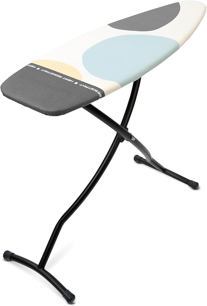 Brabantia Size D Ironing Board (53x18 in) Heat Resistant Parking Zone, Silver Frame, Non-Slip Feet, Suitable for Sit Down Ironing (Spring Bubbles)-Ruum Studio Home