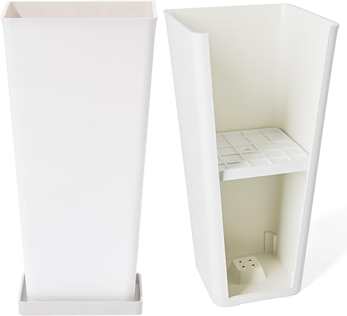 LA JOLIE MUSE 26 inch White Tall Planters for Outdoor Plants,Set of 2 Large Planters for Indoor Plants,V Shaped Tree Planters for Front Door, 26'' White With Tray-Ruum Studio Home