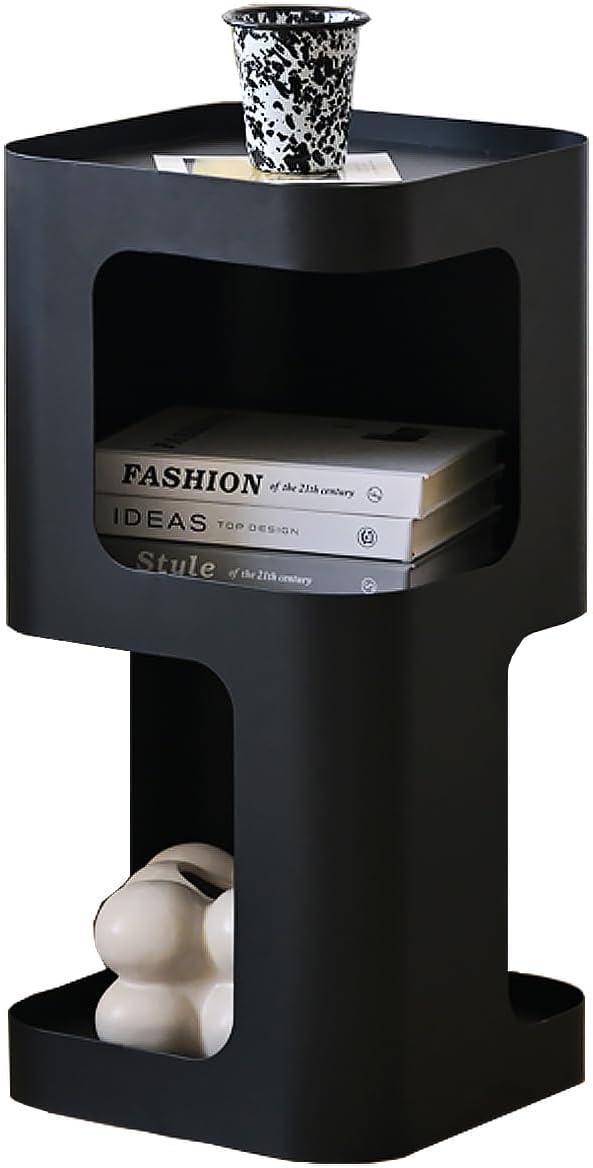 Modern Side Table,Small end Table for Small Spaces,Metal nightstand with Storage Shelf,Space-Saving Bedside Table Accent Table Drink Tables for Living Room,Bedroom.No Assembly Required-Ruum Studio Home
