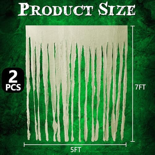 RunNico 2Pcs 85" x 60" Large Halloween Door Curtain Decoration, White Gauze Doorway Curtain, Creepy Cloth Strip Drape for Halloween Horror Theme Party Haunted House Costume Decor-Ruum Studio Home