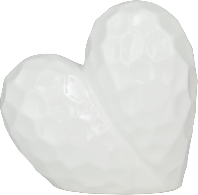 Deco 79 Porcelain Ceramic Heart Decorative Sculpture Dimensional Angled Origami Inspired Home Decor Statue, Accent Figurine 8" x 3" x 8", White-Ruum Studio Home