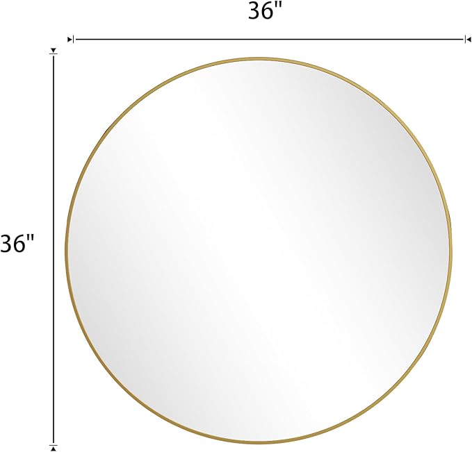 BEAUTYPEAK Circle Mirror Gold 36 Inch Wall Mounted Round Mirror with Brushed Metal Frame for Bathroom, Vanity, Living Room, Bedroom, Entryway Wall Decor (Gold, 36 Inches)-Ruum Studio Home