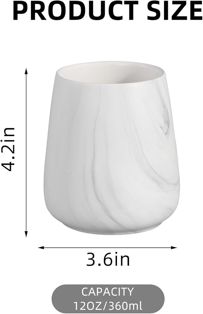 2Pcs Toothbrush Holder for Bathroom - Marble White Ceramic Tooth Brushing Holders Set, Toothbrush Cup & Toothpaste Organizer for Bathroom Countertop, Makeup Brush Holder, Pen Holder for Home Storage-Ruum Studio Home