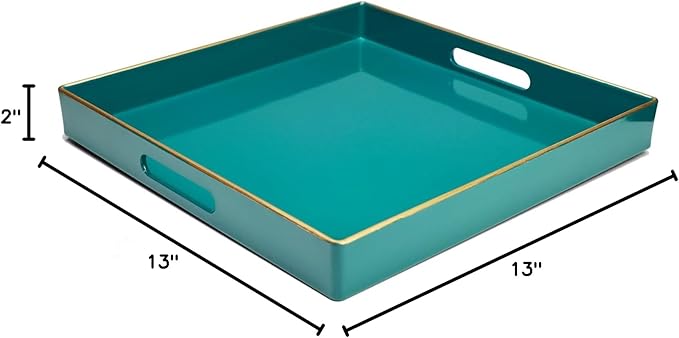 Spsyrine Green Decorative Serving Tray with Handles, 13" X 13" Square Plastic Coffee Table Tray for Ottoman, Living Room, Bathroom, Home Decor.-Ruum Studio Home