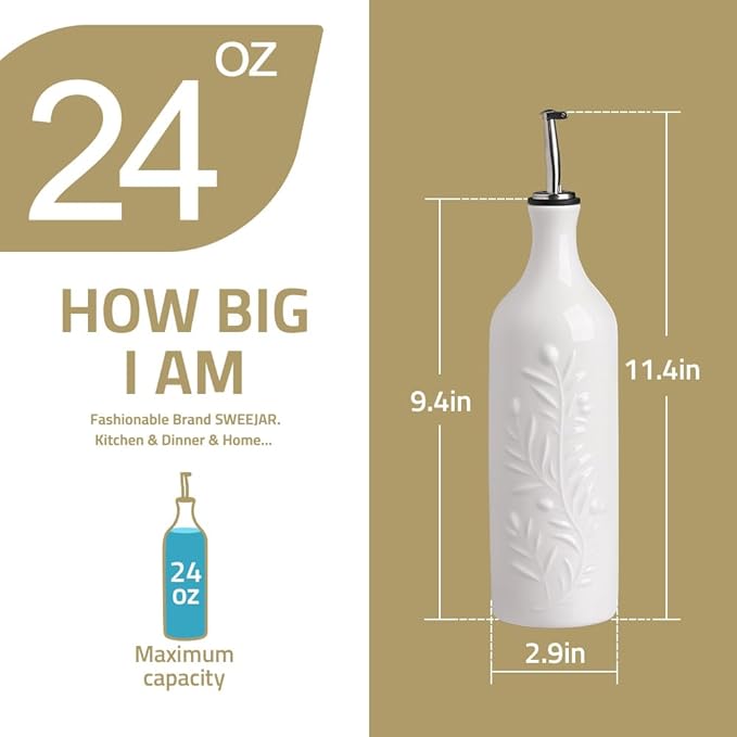 Sweejar Large Olive Oil Dispenser Bottle with Spout, 24 Oz Ceramic Oil Dispenser for Kitchen, Relief Opaque Oil Cruet, Oil Container for Cooking, EVOO, Avocado Oil, Vinegar, Pack of 1(Fog Blue)-Ruum Studio Home