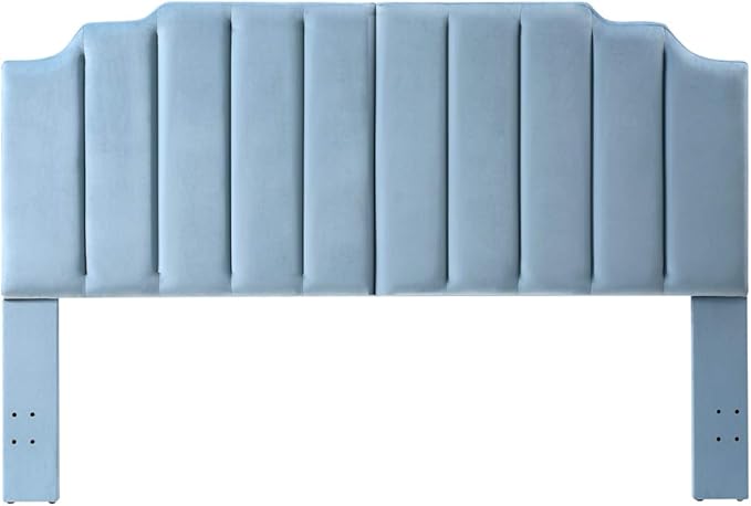 24KF Seaglass Velvet Tufted King Upholstered Headboard, Modern Vertical Channel Design California King Headboard with Stepped Silhouette Top Edge, Seaglass-Ruum Studio Home