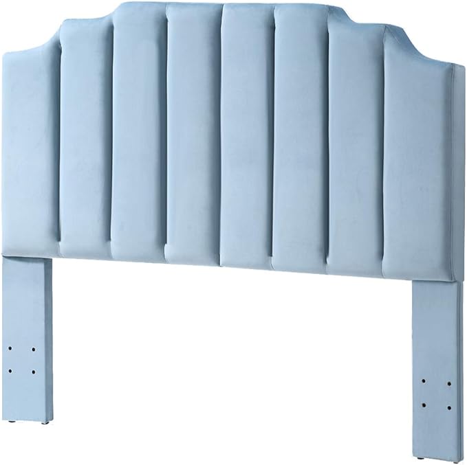 24KF Seaglass Velvet Tufted Queen Upholstered Headboard, Modern Vertical Channel Design California Queen/Full Headboard with Stepped Silhouette Top Edge, Seaglass-Ruum Studio Home