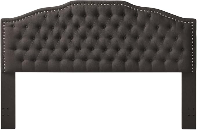 24KF Upholstered Button Tufted King Size Headboard with Nailhead Trim, Elegant Boucle Fabric California King headboard, 6031-K-Boucle-Dark Gray-Ruum Studio Home