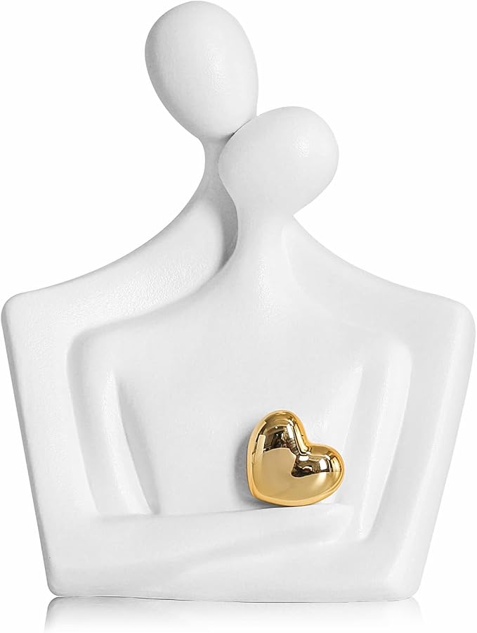 Porcelain Romantic Couple Figurines Statue White Aesthetic Decorations Hugging Couple Sculptures - Modern Ceramic Sculpture Home Accents for Living Room Bedroom Coffee Table, Desktop, Bookshelf-Ruum Studio Home