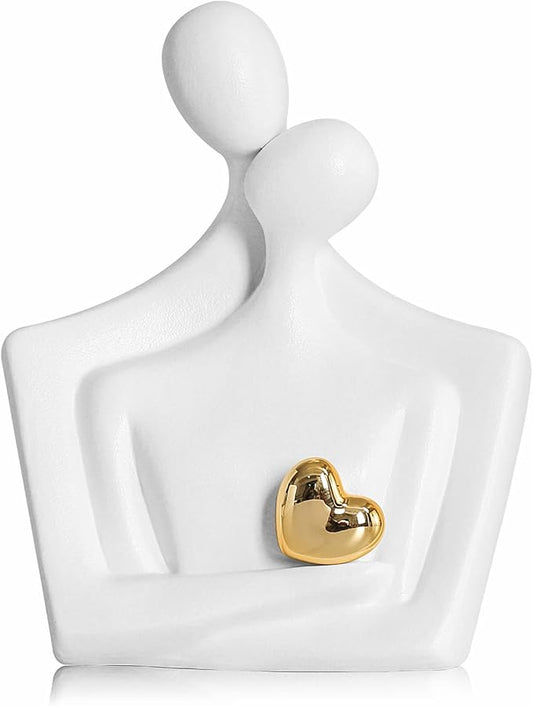 Porcelain Romantic Couple Figurines Statue White Aesthetic Decorations Hugging Couple Sculptures - Modern Ceramic Sculpture Home Accents for Living Room Bedroom Coffee Table, Desktop, Bookshelf-Ruum Studio Home