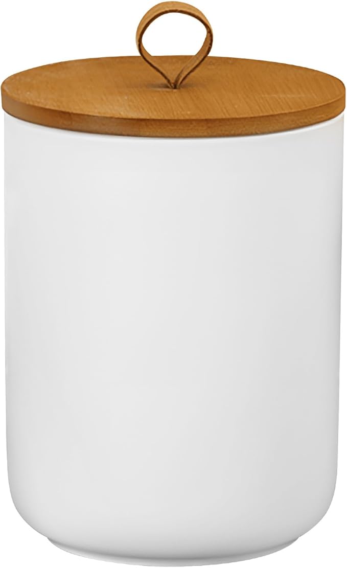 Large Ceramic Storage Jars, Modern Elegant Highly Polished Airtight Gorgeous Storage Canisters with Wooden Lid Food Storage Jar for Kitchen Spice Tea Vanilla Sugar Coffee Beans (White)-Ruum Studio Home