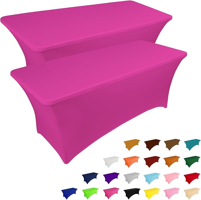 IVAPUPU 2 Pack 8FT Table Cloth for Rectangular Fitted Events Stretch Fuchsia Table Covers Washable Cover Spandex Tablecloth Protector for Party, Wedding, Cocktail, Banquet, Festival-Ruum Studio Home